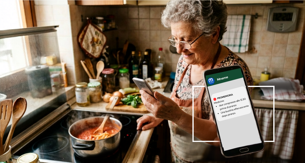 Nonna che legge un promemoria medico